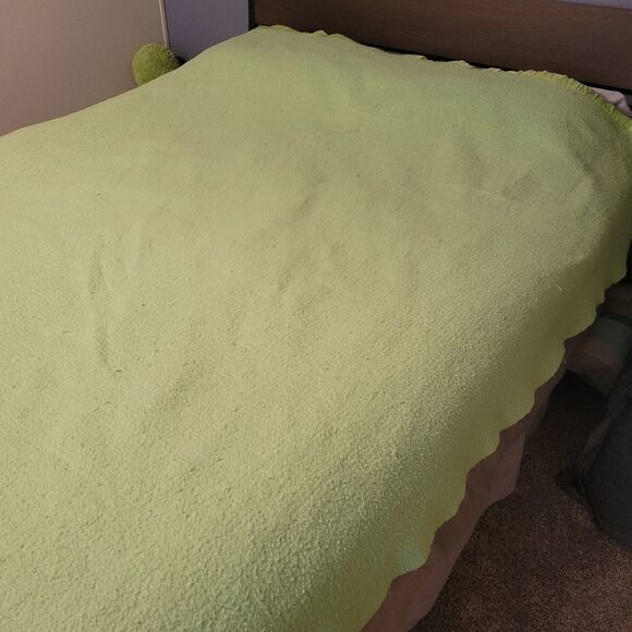 1950s vintage warm wooly bed blanket, pure wool blanket w/ satin binding - Picture 4 of 16